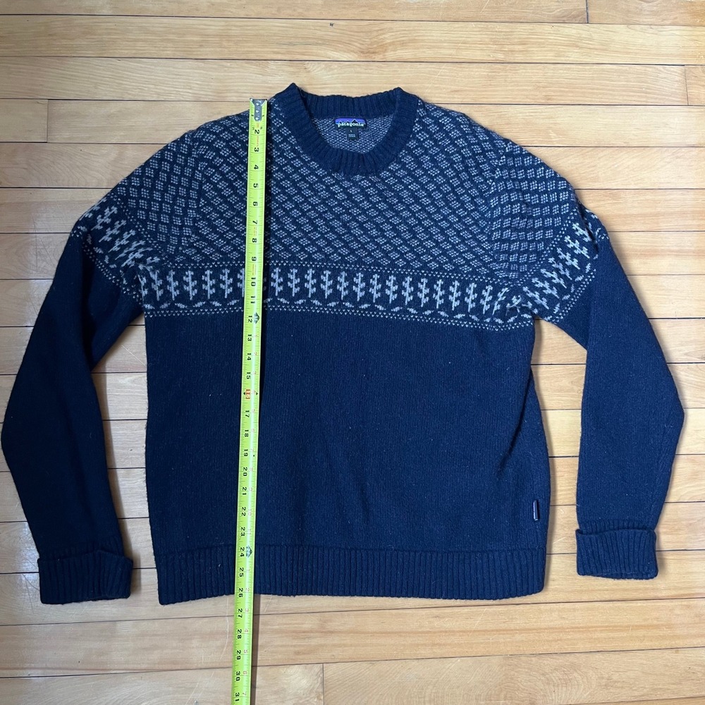 Patagonia Mens Navy Blue Recycled Wool Blend Fair Isle Crewneck Sweater Large - Picture 3 of 6